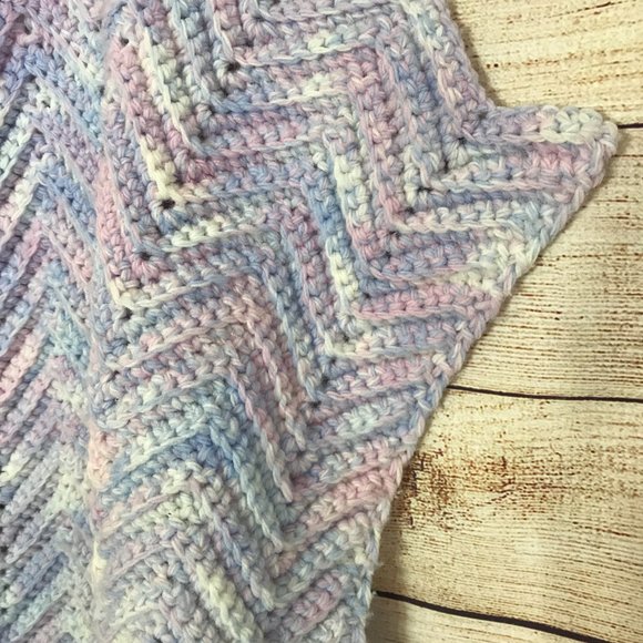 Handmade Crocheted Baby Blanket in Purple, Blue and Pink - 28" x 33" - Picture 4 of 4